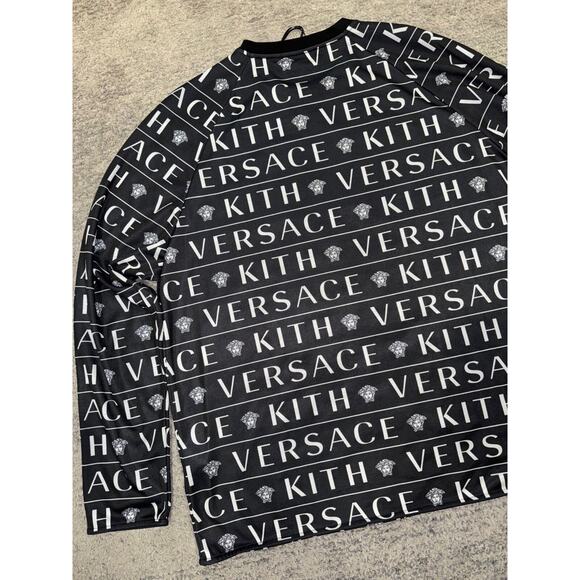 Kith x Versace Monogram Tricot Crewneck Black White Long Sleeve T-shirt Large L - Picture 8 of 9